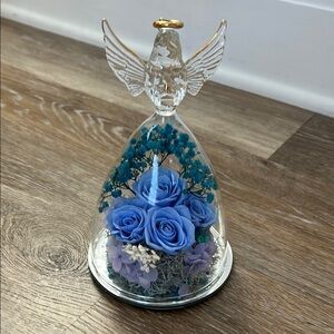 Glass Dome with Angel and Blue Flowers